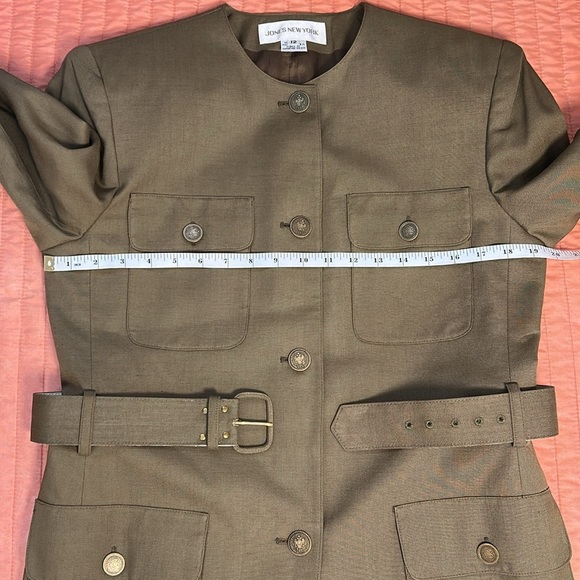 Jones New York Collarless Belted Blazer Jacket Army Green Military size 12 - Picture 8 of 16